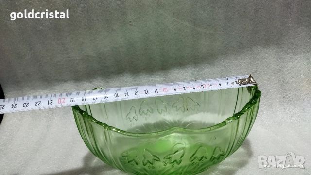 стара стъклена купа фруктиера цветно зелено стъкло , снимка 2 - Антикварни и старинни предмети - 52673947