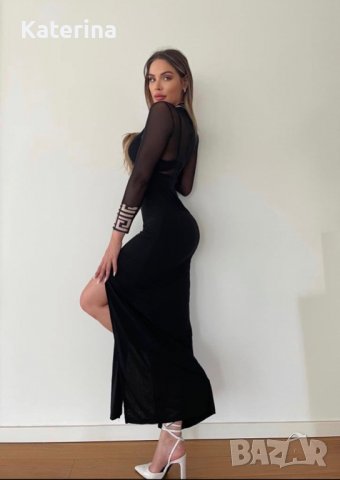 Дълга черна елегантна рокля с тюл и цепки, снимка 4 - Рокли - 37187584