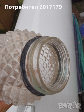 Стар красив стъклен плафон за външно или баня, снимка 3 - Външни лампи - 52788684