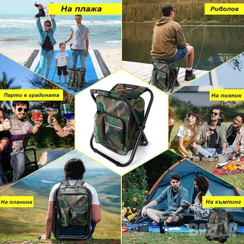 Сгъваем стол с раница за къмпинг риболов пикник лов, хладилна раница, снимка 2 - Къмпинг мебели - 52164407