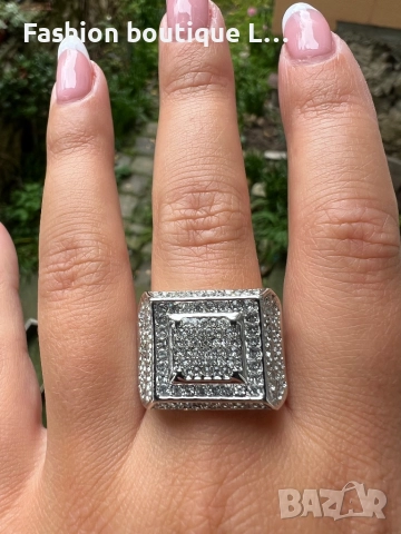 Голям квардратен сребърен пръстен с много блестящи камъчета ❤️, снимка 7 - Пръстени - 52378044