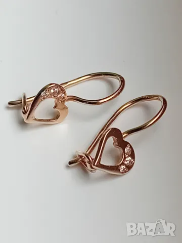Руски златни обеци сърца и халкички, снимка 4 - Обеци - 49542294
