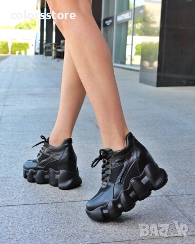 Кецове на платформа - черна кожа, мрежа и лак - PA786 , снимка 2 - Кецове - 51777872