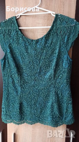 Стилна дантелена блуза в зелен цвят