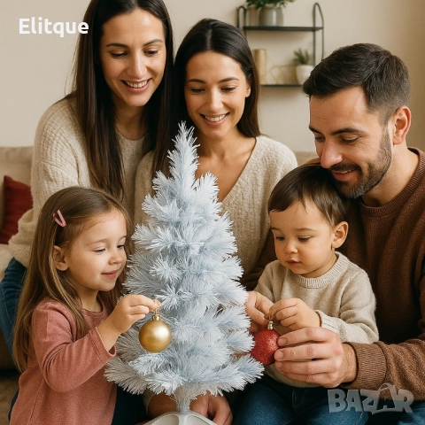 Елегантна елха в бял и син цвят 60 см – Стилна празнична декорация, снимка 3 - Други стоки за дома - 52448911