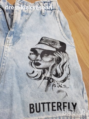 Дънки с висока тали и апликация , снимка 4 - Дънки - 43595534