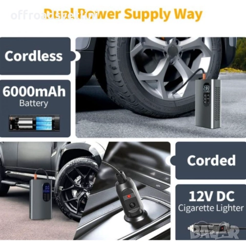 НОВ МОДЕЛ Мощен Безжичен преносим компресор 150 PSI, 6000mAh батерия, снимка 7 - Аксесоари и консумативи - 52471630