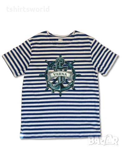 Нова мъжка класическа моряшка тениска с Котва - Варна