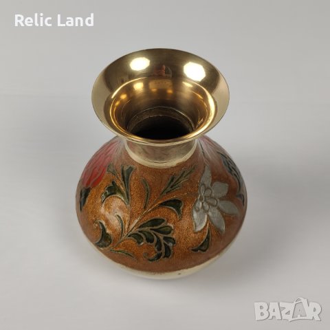 Ваза месинг емайл, снимка 3 - Антикварни и старинни предмети - 43864161