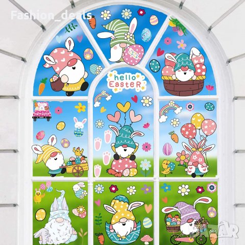 Нови стикери за прозорец Декорация за Великден за многократна употреба Яйца Зайче Джудже 