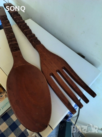 Много,Много Голями Вилица И Лъжица-Дърворезба, снимка 4 - Декорация за дома - 51780146