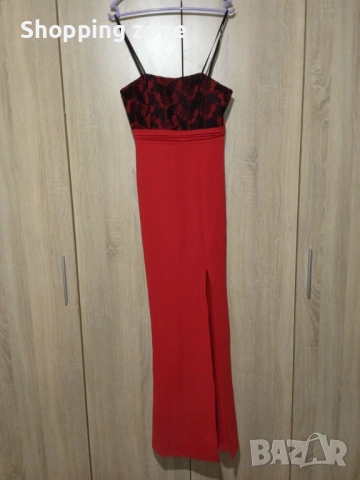 Червена официална рокля с дантела и цепка, снимка 3 - Рокли - 52254910