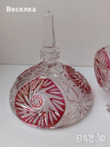 Кристални ваза и бонбониера/захарница Anna Hutten, снимка 3 - Вази - 52425121