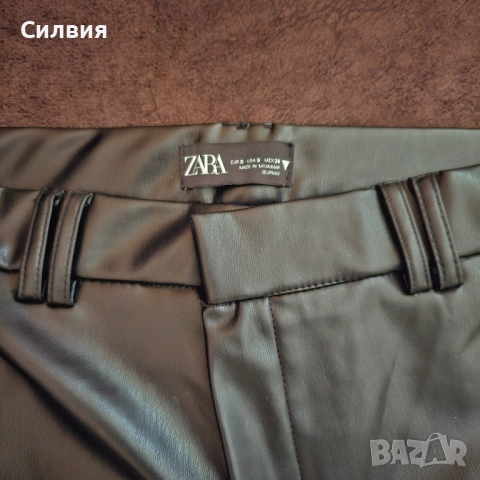 Чисто нов дамски черен лъскав кожен панталон "Zara" / "Зара", размер S, снимка 7 - Панталони - 52409408