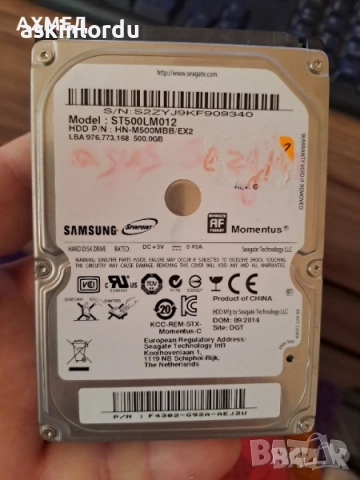 твърд диск-ST500LM012 SAMSUNG MOMENTUS 500GB 5.4K RPM 6Gb/s 2.5" SATA HDD , 30 лв