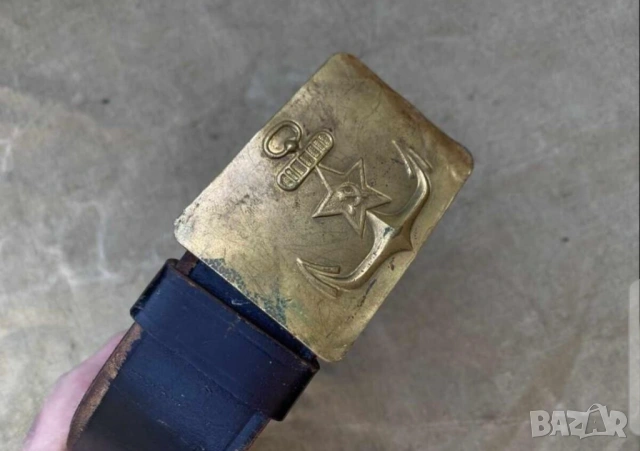 Стар морски моряшки колан с котва от 50те 130 см. - красота от бронз и дебела телешка кожа за цените