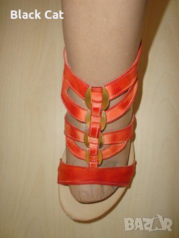 Оранжеви кожени дамски сандали със "златни" елементи, летни обувки, чехли, естествена кожа, снимка 14 - Сандали - 28419497