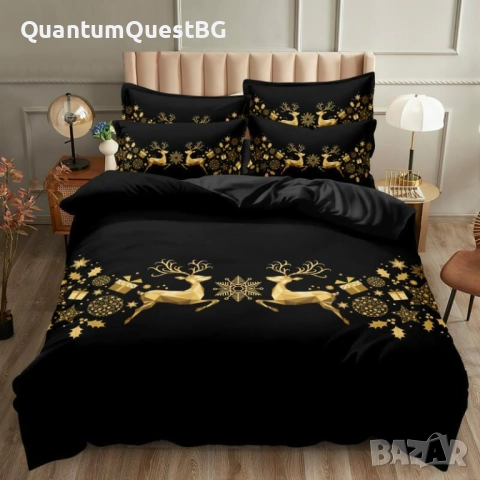 Коледно спално бельо, 100% памук, 6 части, снимка 4 - Спално бельо - 52818757