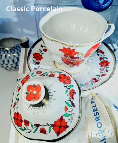 Ръчно рисуван мотив „Червен петел“ с акценти от 22‑каратово злато – ИФЗ, снимка 3 - Сервизи - 53124491