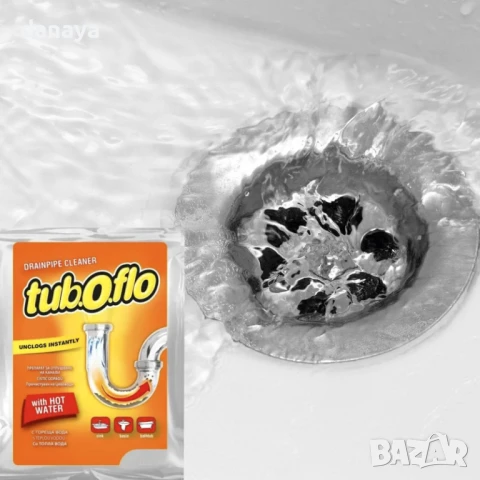 5969 Препарат за отпушване на канали Тубофло 60гр. гореща вода, снимка 2 - Препарати за почистване - 50772363