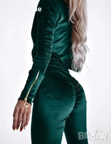 Дамски кадифен комбинезон с цип 3 цвята – Елегантен стил от STBoutique 