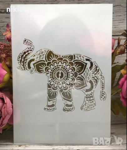 Слон Слонче на цветя стенсил шаблон за спрей за торта украса Scrapbooking, снимка 1 - Други - 37861848