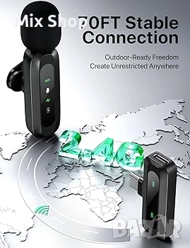 Безжичен лавалиер микрофон, предаване от 30 метра, всепосочен звук, съвместим с iPhone и Android, снимка 7 - Друга електроника - 52145428