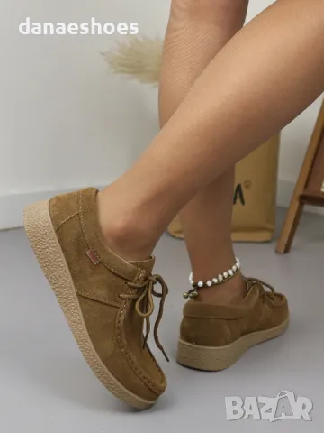 Дамски мокасини от естествен велур в цвят камел, снимка 2 - Дамски ежедневни обувки - 49874748