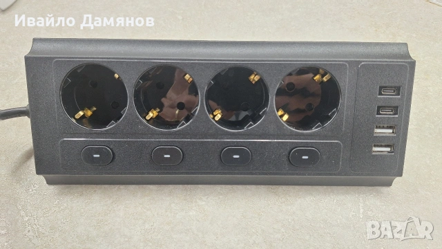 Ъглов разклонител Ъглов удължител 4контакта 4 USB