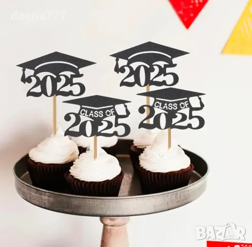 12бр. Торта Топъри за Завършване на Училище 2025 -  Бамбукови Декорации за Празненст, снимка 2 - Други - 50398177