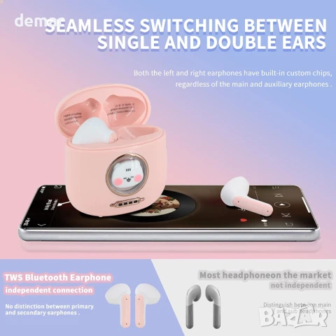 Безжични слушалки Fsjun, BT 5.1 слушалки за поставяне в ушите с калъф за зареждане, розови, снимка 8 - Безжични слушалки - 51182581