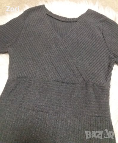 СТРАХОТНА рокля по тялото в цвят графит от много еластично и много фино плетиво , снимка 2 - Рокли - 43567229