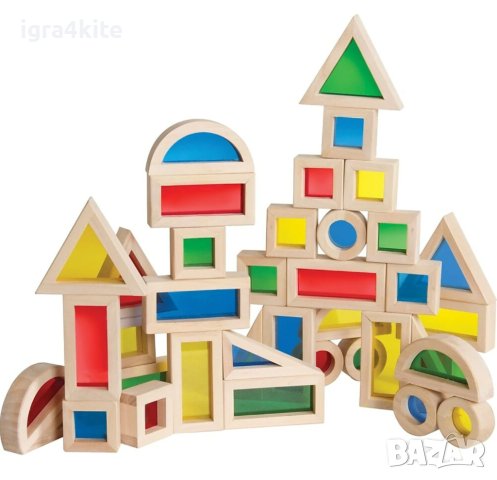 НАМАЛЕНИЯ Луксозен дървен конструктор 40бр. пропускащ цвят и светлина Rainbow Wooden Blocks, снимка 3 - Образователни игри - 42992963
