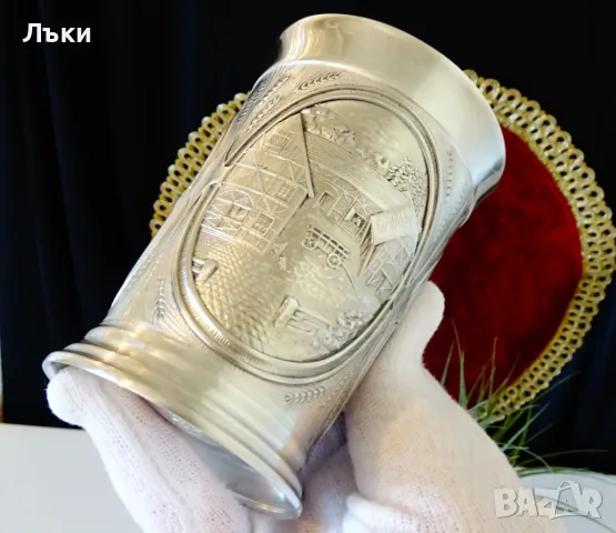 Чаша,халба от калай Жътва,200 мл., снимка 8 - Антикварни и старинни предмети - 48549247