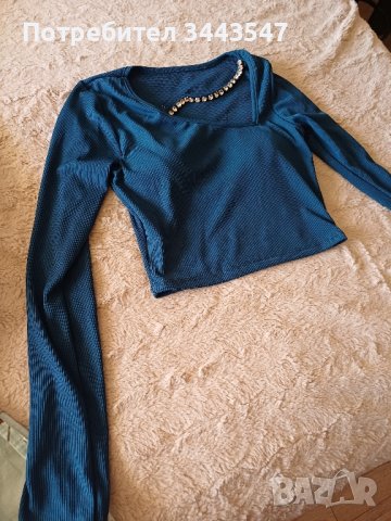 Ластична къса блуза, снимка 2 - Блузи с дълъг ръкав и пуловери - 43597030