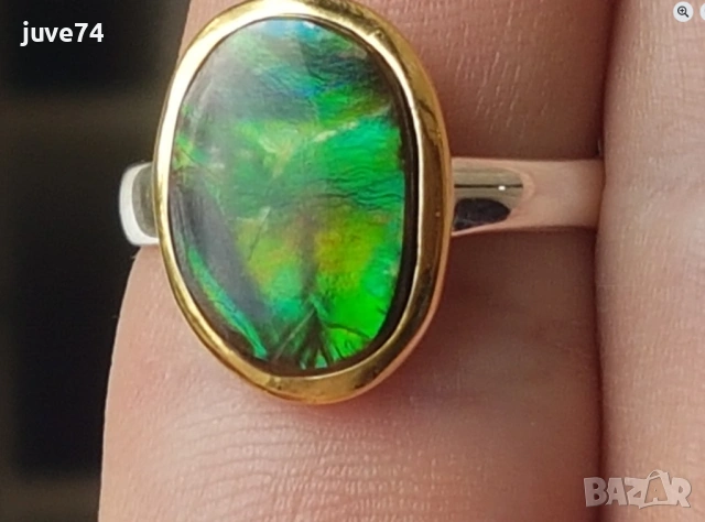 СРЕБЪРЕН ПРЪСТЕН С АМОЛИТ (АЛБЪРТА, КАНАДА), снимка 5 - Пръстени - 53101222