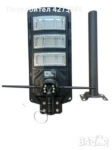 Интелигентна 2 в 1 улична соларна лампа с вградена 5MP камера – 1800W мощност, 360° покритие и нощно