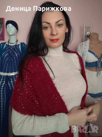 Ръчно плетен шал на една кука модел "Романтик", снимка 13 - Шалове - 52770840