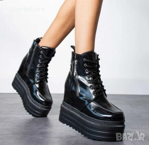 Боти на платформа - черен лак - BML88 