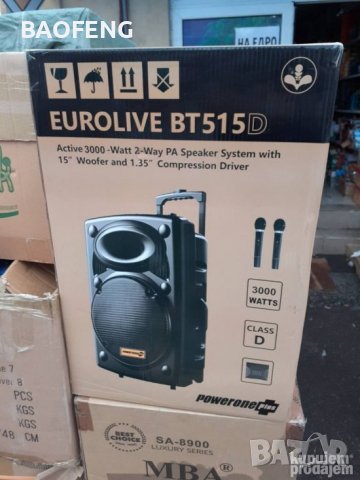 **Безплатна доставка Караоке Колона 15 инча Eurolive bt515d 3000w еквалайзер 2 микроф ,акумулатор, снимка 4 - Слушалки и портативни колонки - 37644933