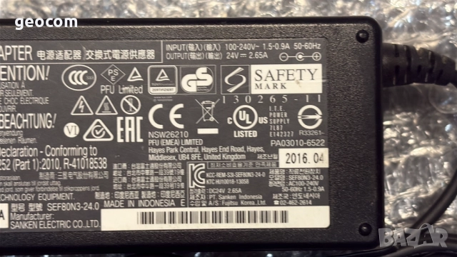 Fujitsu PA03010-6522 оригинално зарядно (24V,2.65A.64W,5,5x2.5mm), снимка 2 - Захранвания и кутии - 52544277