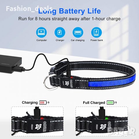 LED нашийник за куче разходка през нощта безопасност USB акумулаторен, снимка 4 - За кучета - 33633425