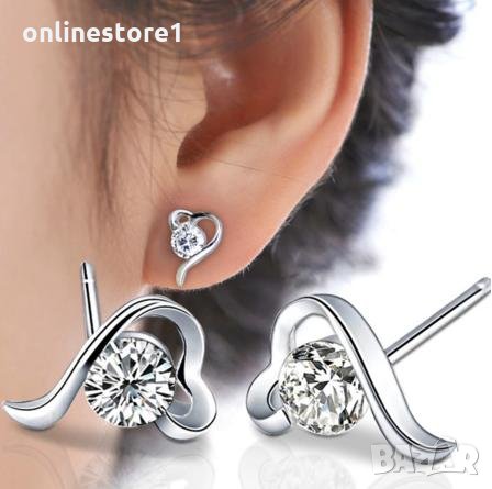 Сребърни Обеци Кристално сърце - 925 печат сребро BA231