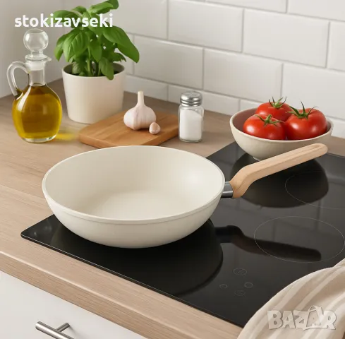 Тиган Уок Voltz Nice, 30x8.5см., Кован алуминий, Мраморно покр., Индукция, Кремав меланж, снимка 1