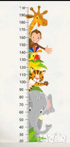Диви животни жираф слон маймуна метър за стена и мебел детска стая лепенка стикер самозалепващ