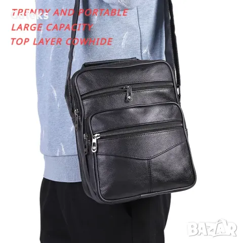 Мъжка универсална и голяма, работна кожена чанта /Черна естествена кожа!, снимка 2 - Чанти - 50096466