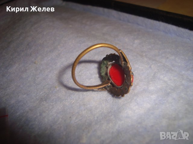 СТАР БРОНЗОВ РЕТРО АР НУВО ФЛОРАЛЕН ПРЪСТЕН с ЧЕРВЕН КАТАЛИН 22337, снимка 5 - Антикварни и старинни предмети - 37442753