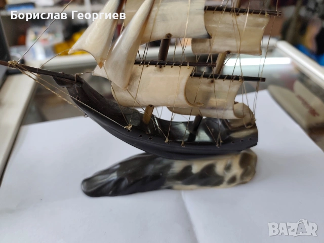Кораб от рог кост статуетка, снимка 3 - Колекции - 53591319