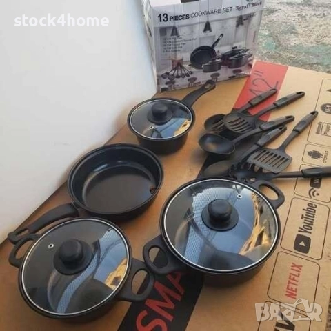 Комплект съдове за готвене от 13 части, Незалепващо покритие, снимка 3 - Съдове за готвене - 52952568