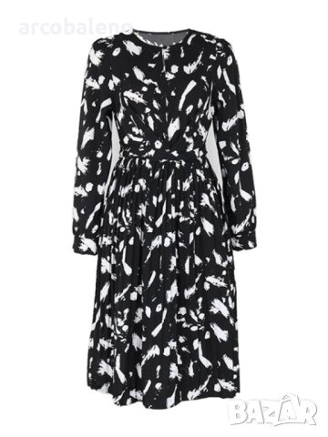 Дамска черна рокля с дълъг ръкав с нов темпераментен принт, снимка 6 - Рокли - 43662545